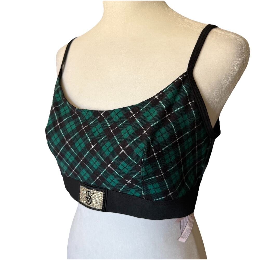 NWT Victoria's Secret Womens Large Unlined Bralette Open Back Green Black Plaid - Picture 5 of 8